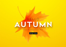 Autumn Poster With Lettering And Yellow Autumn Maple Leaves. Vector Illustration