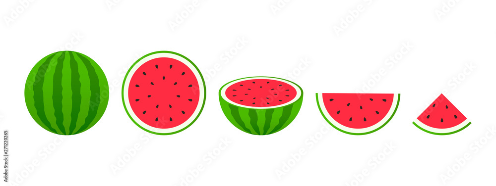 Set of fruits. Summer fruit collection. Fruits watermelon. Vegetarian and ecology food. Vector illustration. - obrazy, fototapety, plakaty 