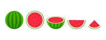 Set Of Fruits. Summer Fruit Collection. Fruits Watermelon. Vegetarian And Ecology Food. Vector Illustration.