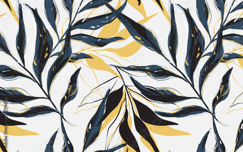 Summer Tropical Pattern Vector Palm Tree Banana Leaves Sketch Drawn With Contour Lines Against White Background Backdrop With Foliage Of Jungle Plants Outline Design Buy This Stock Vector And Explore Similar