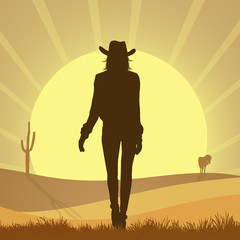 Wall Mural - illustration of cowgirl in the desert