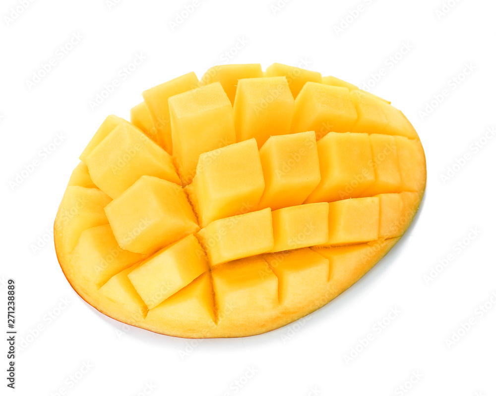 Cut fresh mango on white background