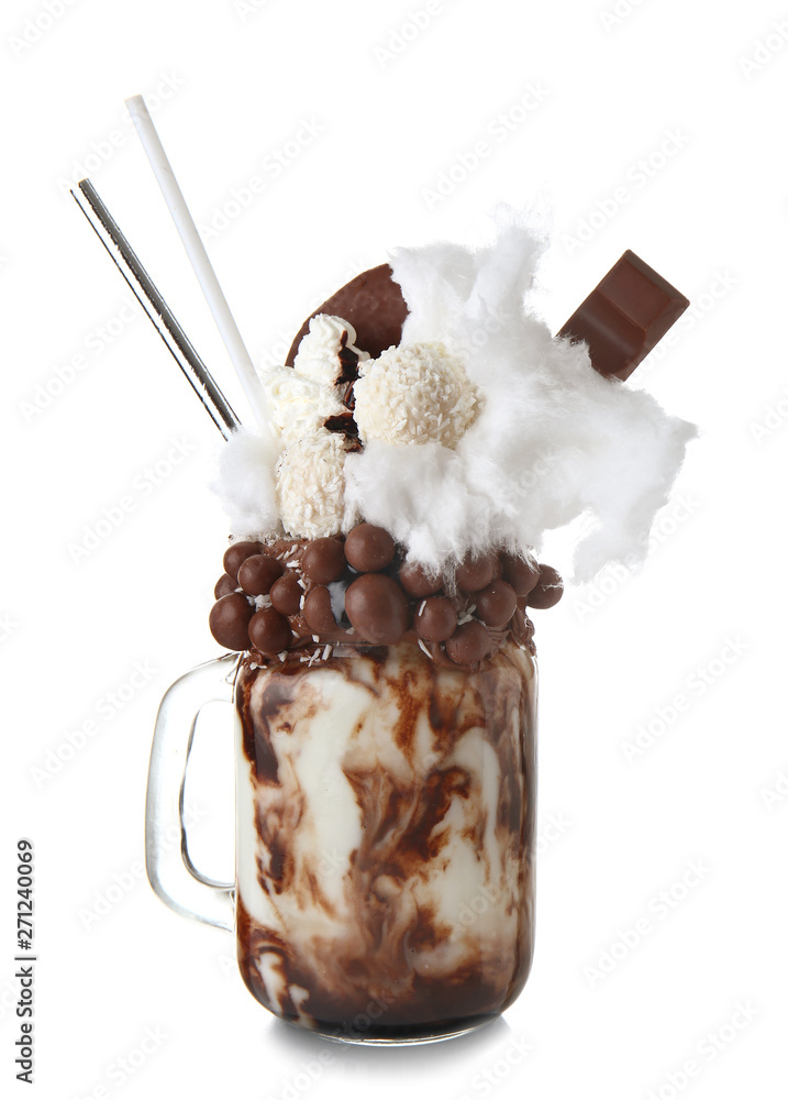 Delicious freak shake on white background