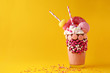 Delicious freak shake on color background