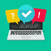 Quiz Or Exam Online On Computer Screen Vector Illustration, Flat Cartoon Laptop With Questionnaire Symbol, Concept Of Internet Survey Or Question Test Clipart