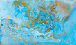 © Anna Babii - Blue marbling pattern. Golden marble liquid texture.