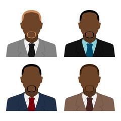 Wall Mural - African American man in suit and tie. Set of abstract male avatars. Vector.