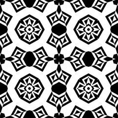 Wall Mural - Seamless geometrical black white monochrome pattern