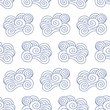 Vector Japanese, Chinese blue ocean waves, clouds seamless pattern