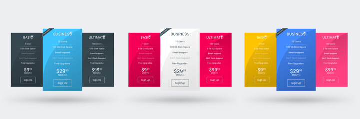 Wall Mural - pricing table color variations. pricing plans template for websites and applications. vector illustr