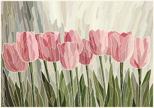 Dekoracja na wymiar  jasnorozowe-tulipany-witrazowe-grafika-wektorowa-mozaika-w-pelnym-kolorze-imitacja-kolorowych