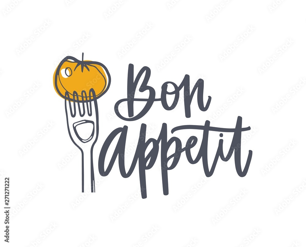 Bon Appetit phrase handwritten with cursive calligraphic font and ...