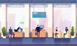 Bank office interior. Professional management banking investment. Empty bank office consulting center business financial vector. Finance bank, man investment in credit illustration