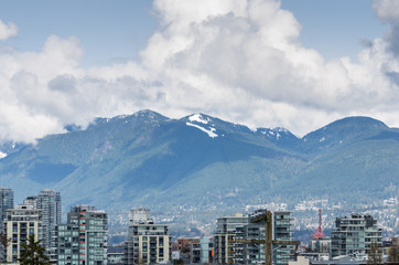 View on Vancouver buildings and north shore mountains