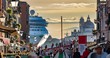 Italy beauty, like horror movie scene, gigantic cruise ship leaving Venice, Venezia