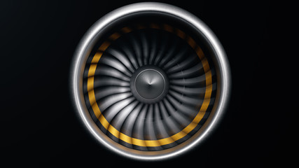 Wall Mural - jet engine, close-up view blades. engine blades at the ends painted orange. jet engine in motion, is