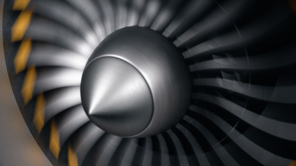 Wall Mural - jet engine, close-up view blades. engine blades at the ends painted orange. jet engine blades in mot