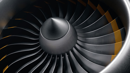 Wall Mural - 3d illustration jet engine, close-up view jet engine blades. front view of a jet engine blades. rota