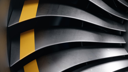 Wall Mural - 3d illustration jet engine, close-up view jet engine blades. rotating blades of the turbojet. part o