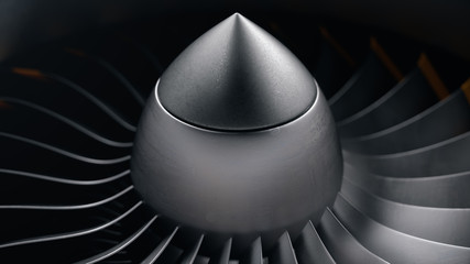 Wall Mural - 3d illustration jet engine, close-up view jet engine blades. rotating blades of the turbojet. part o