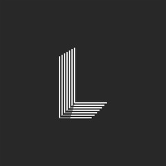 Wall Mural - Isometric shape letter L logo many parallel thin lines geometric form, creative stripes emblem