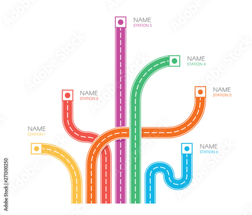 Cuadros en Lienzo Road tracks direction map top view, colorful vector illustration on white backgroud, web infographic elements
