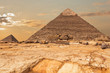 The Pyramid of Khafre and the Pyramid of Menkaure view in Giza, Egypt