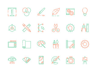 Canvas Print - design tools icon. code web designs artist items internet programming poligrafia vector thin icons. 