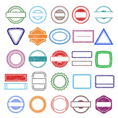 Wall Mural - stamp rubber frames. round and square scratching grunge shapes vector stamp templates. illustration 