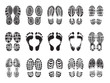 © ONYXprj - Footprint texture. Silhouettes of sneakers for human male and female shoes vector printing pictures. Illustration of imprint silhouette, boot and footprint human