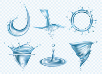 Wall Mural - water splashes. washing fluid surface liquid weather rainy drops whirlpool vector realistic pictures