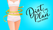 Slender woman body with yellow measure tape at waist - Diet Plan banner
