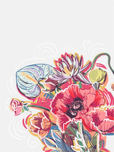 Garden Poppies Flower Vector Background Flower Pink Card