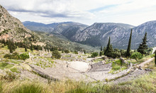 Greece, Delphi, Theater, Athenian Treasury And Temple Of Apollo