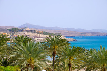 Wall Mural - Beach Costa Calma on Fuerteventura with resorts, Canary Islands.