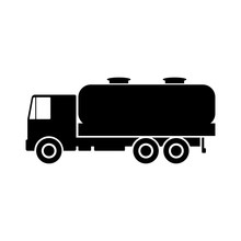 Black Truck With Tank. Side View. Vector Drawing. Isolated Object On White Background. Isolate.