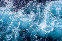 Rough Deep Turquoise And Blue Mediterranean Sea With White Foam Texture Background