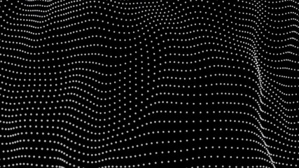 abstract waves in motion with white dots on a black background