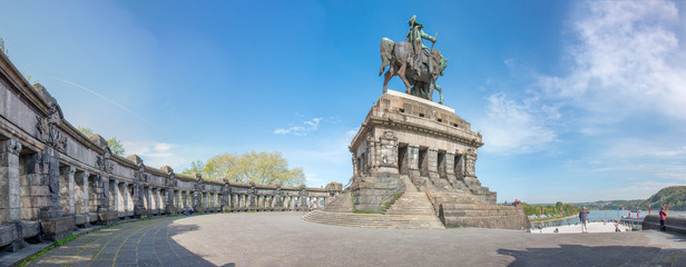 Kaiser Wilhelm I. Equestrian statue Monument at the German Corner in Koblenz Rhineland Palatinate Panorama