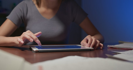 Poster - Woman use of tablet computer at home