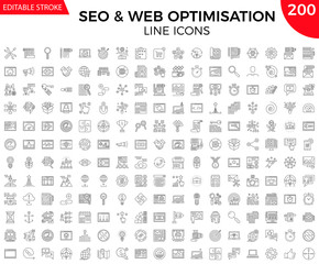Thin Line Icons Set of Search Engine Optimization