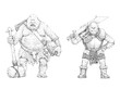 Monster illustration. Troll and Orc anatomy comparison. Fantasy drawing.