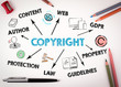 © STOATPHOTO - Copyright Concept. Chart with keywords and icons on white desk with stationery