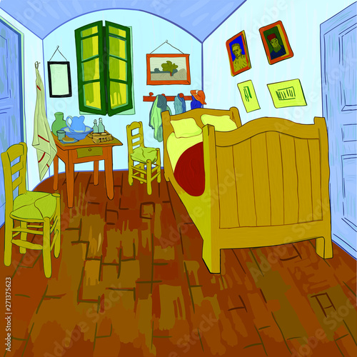 Naklejki Vincent van Gogh  sypialnia-van-gogha-cyfrowa-reprodukcja-obrazu-van-gogha-sypialnia-w-arles-1888