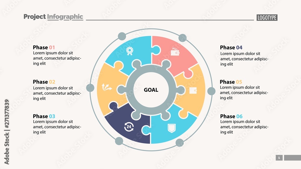 Six elements process chart slide template. Business data. Plan, diagram ...
