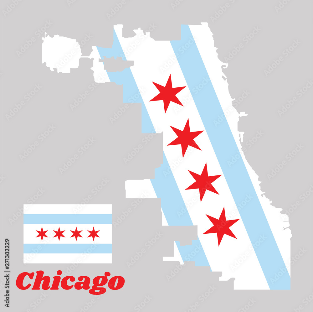 Vector de Stock Map outline and flag of Chicago, the city of Chicago is ...