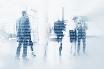 Businesspeople in binary code