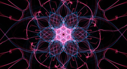 Wall Mural - abstract colorful fractal background in violet and blue color on black