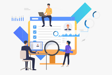Wall Mural - Business people working on computers, searching for applicants. Human resources, staff, management concept. Vector illustration can be used for topics like business, technology, recruitment