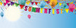 Sommerfest Banner mit Luftballons, Konfetti und Girlanden